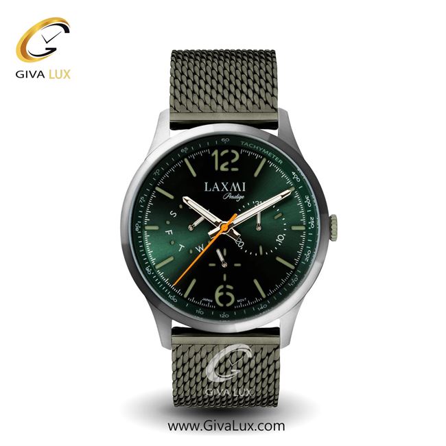 ساعت مچی اورجینال مردانه لاکسمی | LAXMI سه موتوره فول تایم نقره ای | سبز خاکستری| سبز| کد رفرنس 8057-2