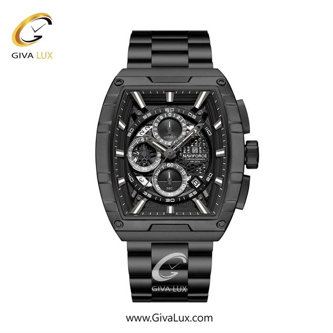 ساعت مچی اورجینال مردانه ناوی فورس|Naviforce|نوی فورس|نیوی فورس سه موتوره کرنوگراف مشکی | مشکی| مشکی| کد رفرنس NF8066 B/B/B