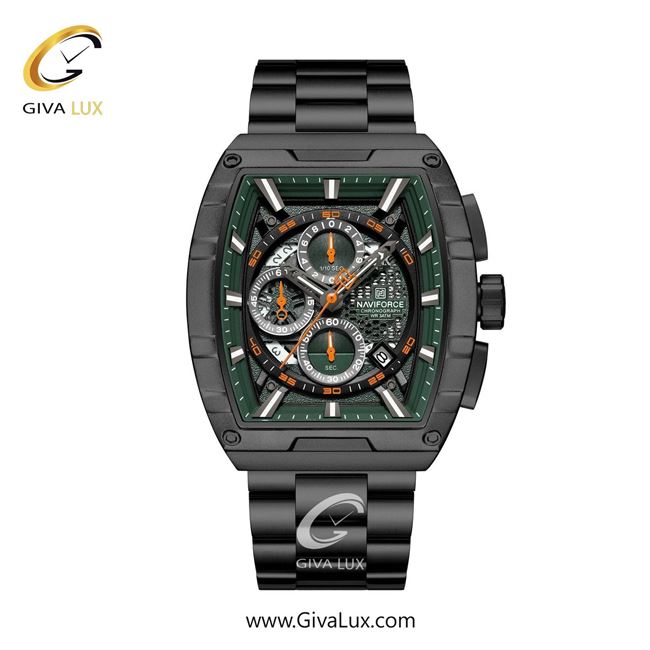 ساعت مچی اورجینال مردانه ناوی فورس|Naviforce|نوی فورس|نیوی فورس سه موتوره کرنوگراف مشکی | مشکی| مشکی-سبز| کد رفرنس NF8066 B/GN/B