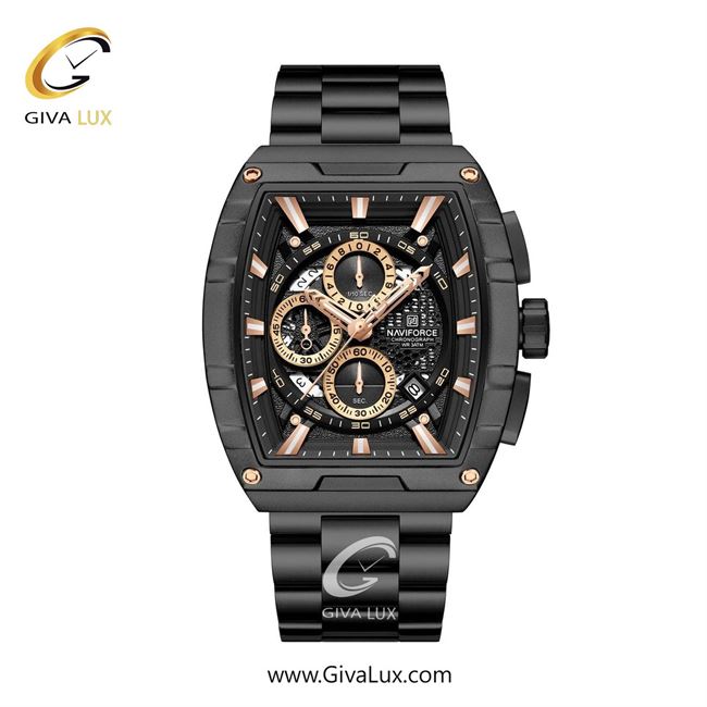 ساعت مچی اورجینال مردانه ناوی فورس|Naviforce|نوی فورس|نیوی فورس سه موتوره کرنوگراف مشکی | مشکی| رزگلد-مشکی| کد رفرنس NF8066 B/RG/B