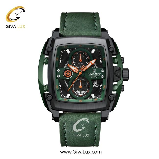 ساعت مچی اورجینال مردانه ناوی فورس|Naviforce|نوی فورس|نیوی فورس سه موتوره کرنوگراف سبز-مشکی | سبز| سبز-مشکی| کد رفرنس NF8067 B/GN/GN