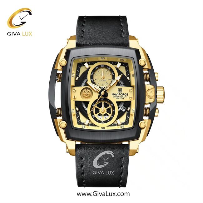 ساعت مچی اورجینال مردانه ناوی فورس|Naviforce|نوی فورس|نیوی فورس سه موتوره کرنوگراف مشکی-طلایی | مشکی| طلایی-مشکی| کد رفرنس NF8067 G/G/B