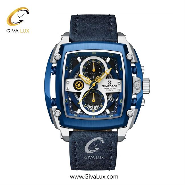 ساعت مچی اورجینال مردانه ناوی فورس|Naviforce|نوی فورس|نیوی فورس سه موتوره کرنوگراف نقره ای-آبی | آبی| آبی-نقره ای| کد رفرنس NF8067 S/BE/BE
