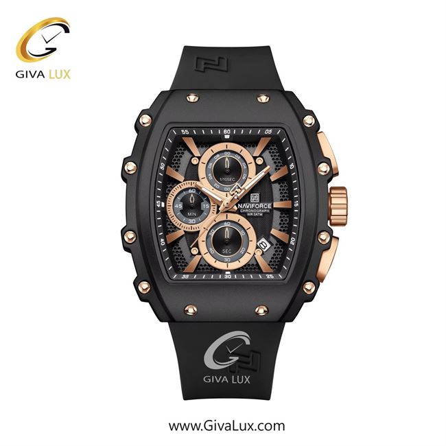 ساعت مچی اورجینال مردانه ناوی فورس|Naviforce|نوی فورس|نیوی فورس سه موتوره کرنوگراف مشکی | مشکی| رزگلد-مشکی| کد رفرنس NF8070 B/RG/B