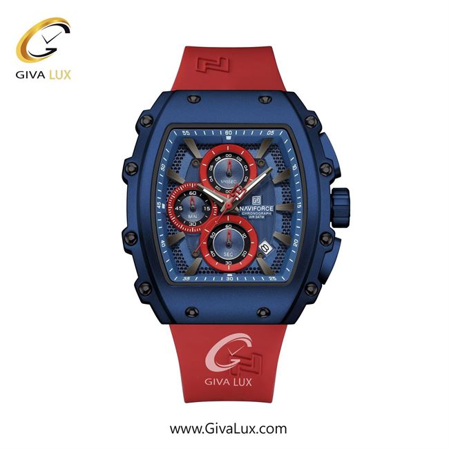 ساعت مچی اورجینال مردانه ناوی فورس|Naviforce|نوی فورس|نیوی فورس سه موتوره کرنوگراف آبی | قرمز| آبی-قرمز| کد رفرنس NF8070 BE/BE/R