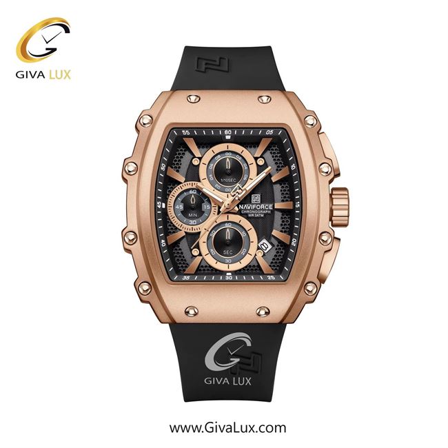 ساعت مچی اورجینال مردانه ناوی فورس|Naviforce|نوی فورس|نیوی فورس سه موتوره کرنوگراف رزگلد | مشکی| مشکی-رزگلد| کد رفرنس NF8070 RG/B/B