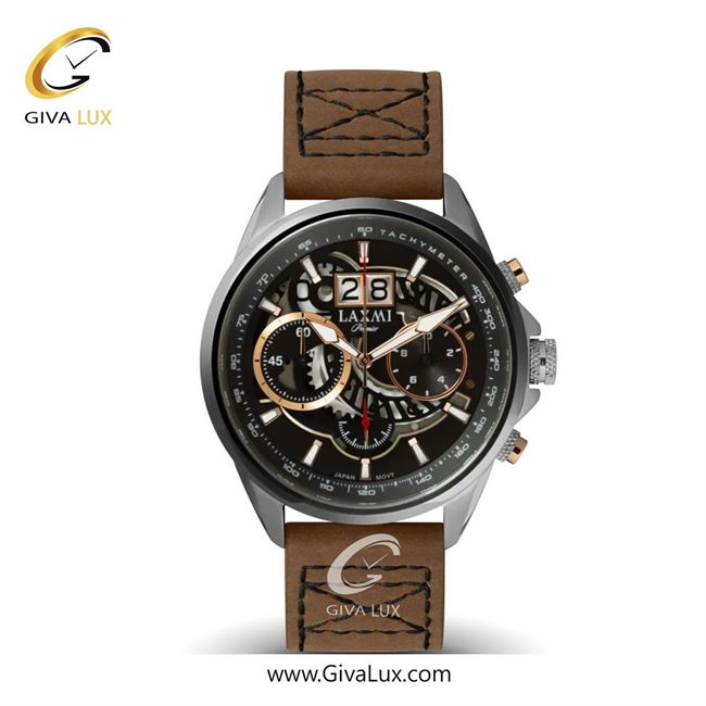 ساعت مچی اورجینال مردانه لاکسمی سه موتوره کرنوگراف تیتانیوم | قهوه ای| مشکی| کد رفرنس 8105-1