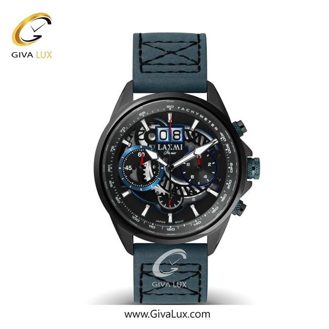 ساعت مچی اورجینال مردانه لاکسمی سه موتوره کرنوگراف تیتانیوم | آبی خاکستری| دودی|تیتانیوم| کد رفرنس 8105-3