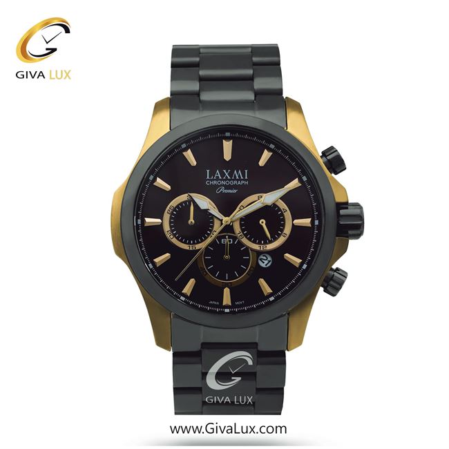 ساعت مچی اورجینال مردانه لاکسمی سه موتوره کرنوگراف طلایی-مشکی | تیتانیوم(زغالی)| مشکی| کد رفرنس 8-8115