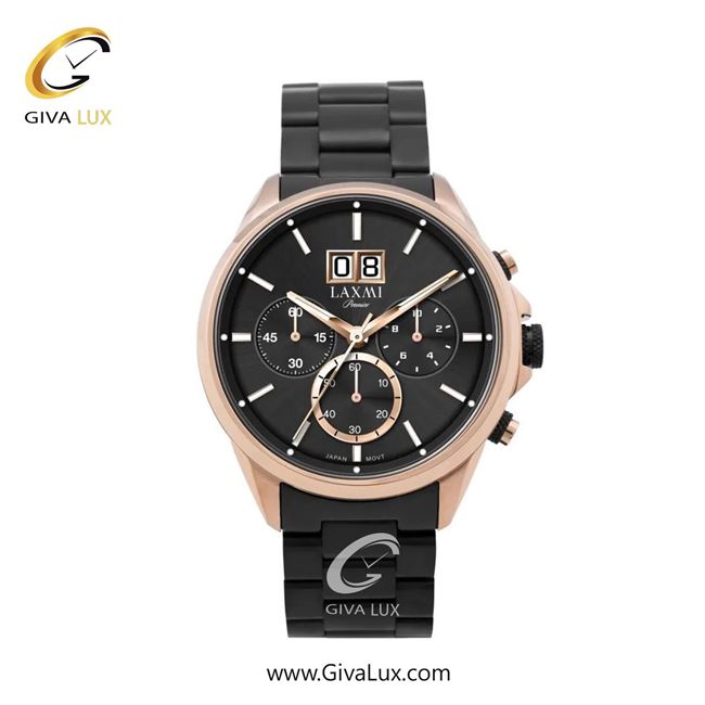 ساعت مچی اورجینال مردانه لاکسمی سه موتوره کرنوگراف رزگلد | مشکی| مشکی| کد رفرنس 3-8118