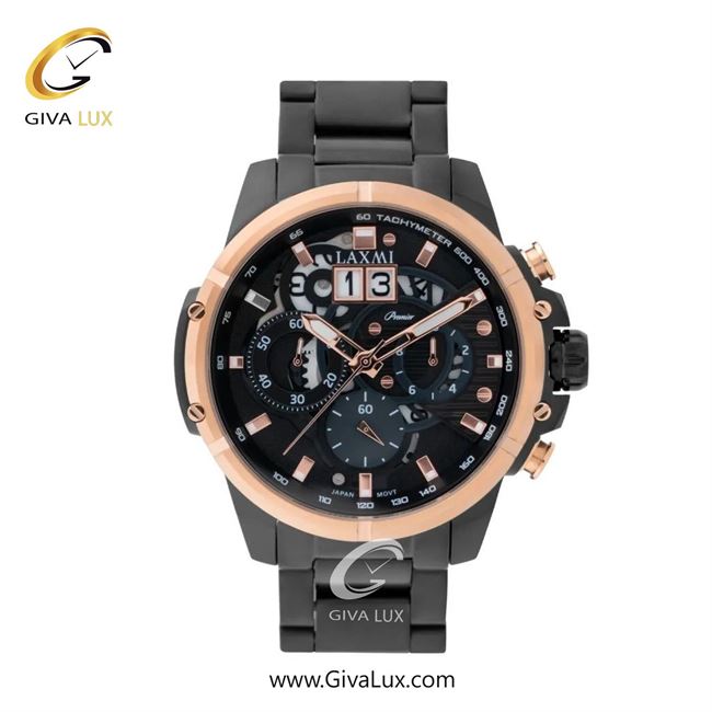 ساعت مچی اورجینال مردانه لاکسمی سه موتوره کرنوگراف رزگلد | مشکی| مشکی| کد رفرنس 2-8130