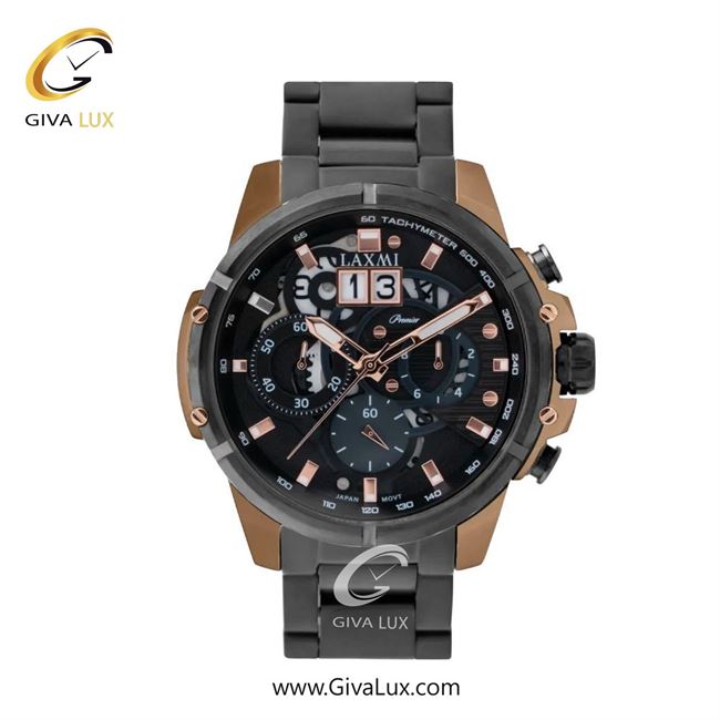 ساعت مچی اورجینال مردانه لاکسمی سه موتوره کرنوگراف رزگلد-مشکی | مشکی| مشکی| کد رفرنس 5-8130