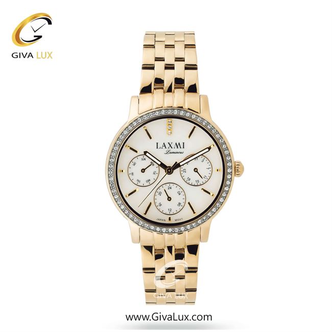 ساعت مچی اورجینال زنانه لاکسمی سه موتوره فول تایم طلایی | طلایی| سفید صدفی| کد رفرنس 1-8143