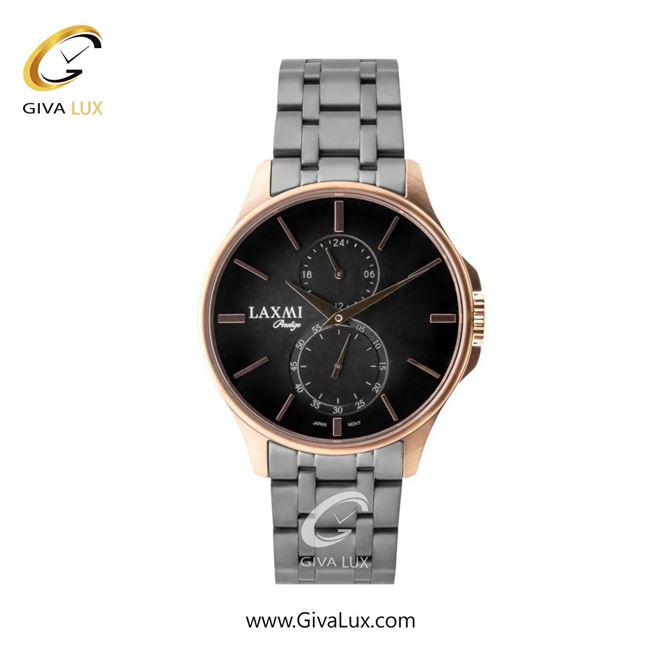 ساعت مچی اورجینال مردانه لاکسمی دو موتوره زیر ثانیه رزگلد | تیتانیوم| مشکی| کد رفرنس 2-8149
