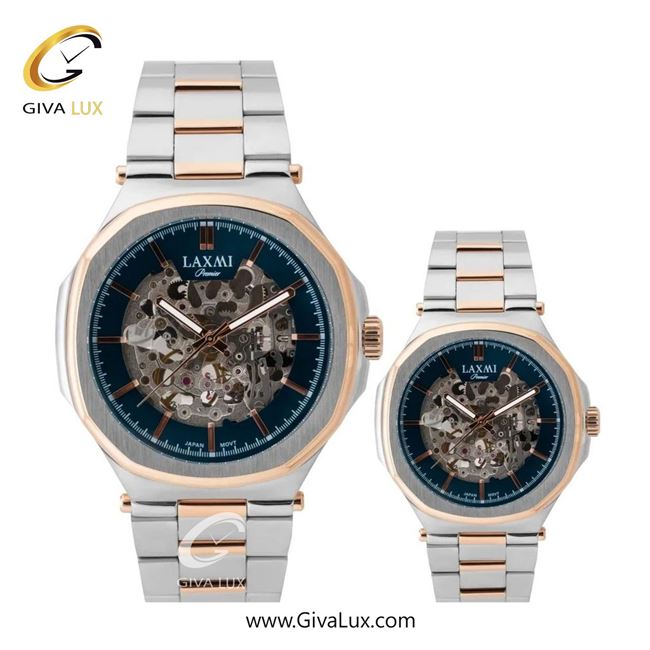 ساعت مچی اورجینال ست لاکسمی رزگلد | رزگلد-نقره ای| سرمه ای| کد رفرنس زنانه: 8150-1L ، مردانه: 8150-1G