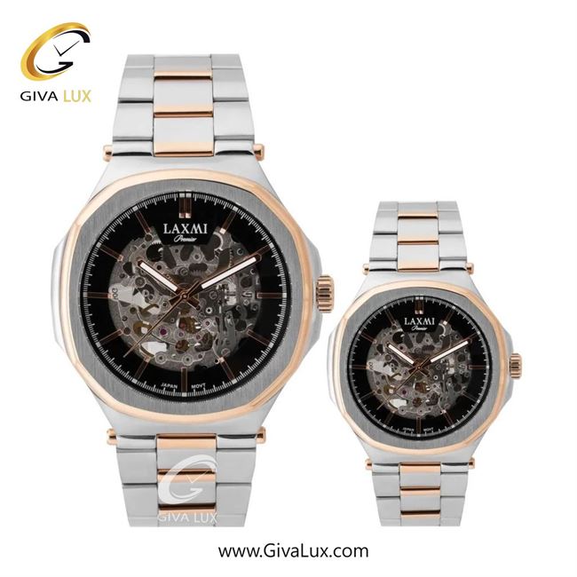 ساعت مچی اورجینال ست لاکسمی رزگلد | رزگلد-نقره ای| مشکی| کد رفرنس زنانه: 8150-4L ، مردانه: 8150-4G