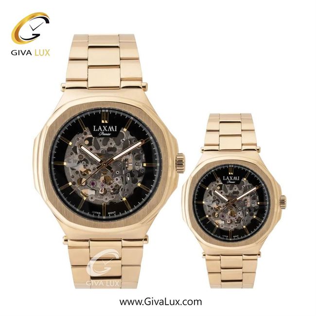 ساعت مچی اورجینال ست لاکسمی طلایی | طلایی| مشکی| کد رفرنس زنانه: 8150-5L ، مردانه: 8150-5G