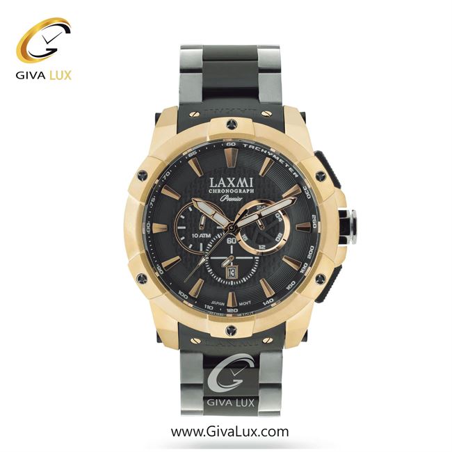 ساعت مچی اورجینال مردانه لاکسمی سه موتوره کرنوگراف مشکی-طلایی | مشکی| دودی|تیتانیوم| کد رفرنس 4-8156