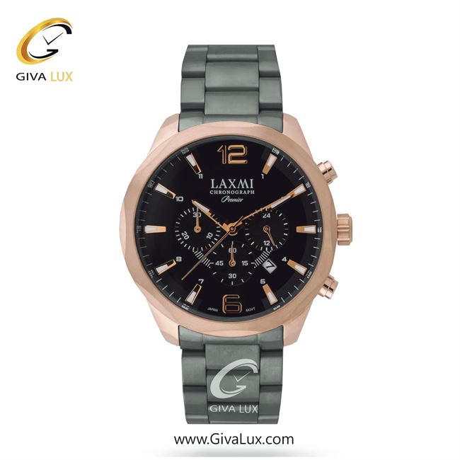ساعت مچی اورجینال مردانه لاکسمی سه موتوره کرنوگراف رزگلد | تیتانیوم(زغالی)| مشکی| کد رفرنس 5-8162
