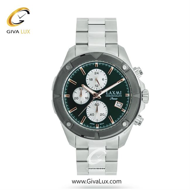 ساعت مچی اورجینال مردانه لاکسمی سه موتوره کرنوگراف تیتانیوم-نقره ای | نقره ای| سبز یشمی تیره| کد رفرنس 5-8180