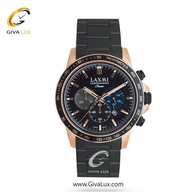 ساعت مچی اورجینال مردانه لاکسمی سه موتوره کرنوگراف رزگلد | مشکی| مشکی| کد رفرنس 5-8181