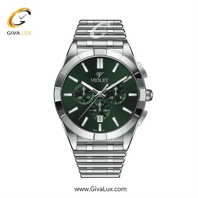 ساعت مچی اورجینال مردانه ویولت VIOLET سه موتوره کرنوگراف نقره ای | نقره ای| سبز| کد رفرنس 0613