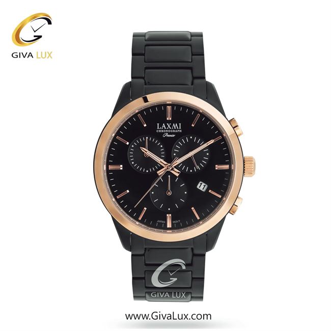 ساعت مچی اورجینال مردانه لاکسمی سه موتوره کرنوگراف رزگلد-مشکی | مشکی| مشکی| کد رفرنس 4-8194