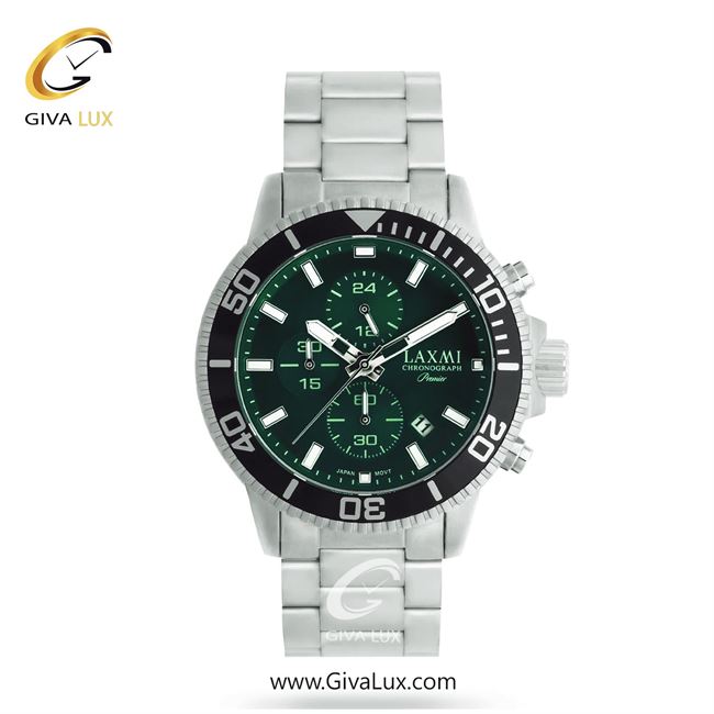 ساعت مچی اورجینال مردانه لاکسمی سه موتوره کرنوگراف مشکی-نقره ای | نقره ای| سبز یشمی تیره| کد رفرنس 2-8197