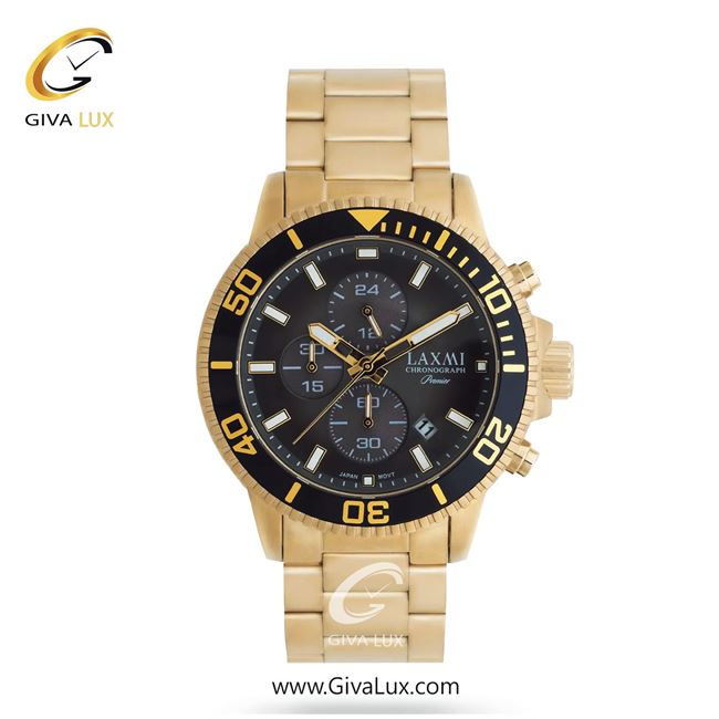 ساعت مچی اورجینال مردانه لاکسمی سه موتوره کرنوگراف مشکی-طلایی | طلایی| دودی|تیتانیوم| کد رفرنس 3-8197