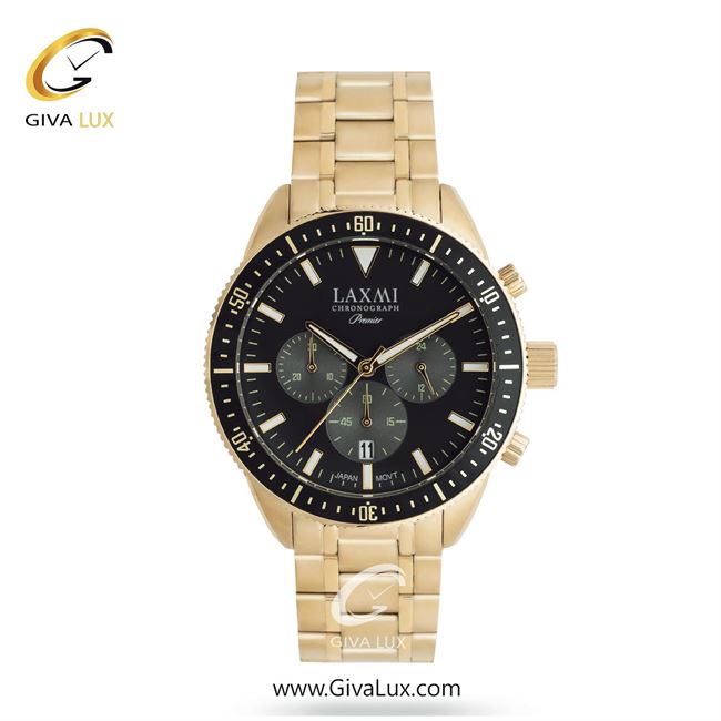 ساعت مچی اورجینال مردانه لاکسمی سه موتوره کرنوگراف طلایی-مشکی | طلایی| مشکی| کد رفرنس 3-8198