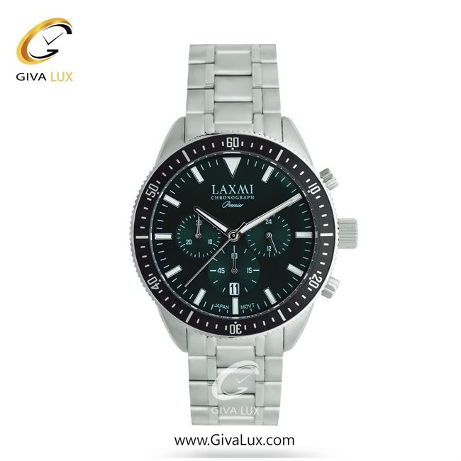 ساعت مچی اورجینال مردانه لاکسمی سه موتوره کرنوگراف مشکی-نقره ای | نقره ای| سبز یشمی تیره| کد رفرنس 4-8198