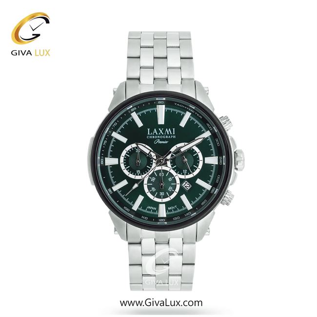 ساعت مچی اورجینال مردانه لاکسمی سه موتوره کرنوگراف مشکی-نقره ای | نقره ای| سبز یشمی تیره| کد رفرنس 3-8199