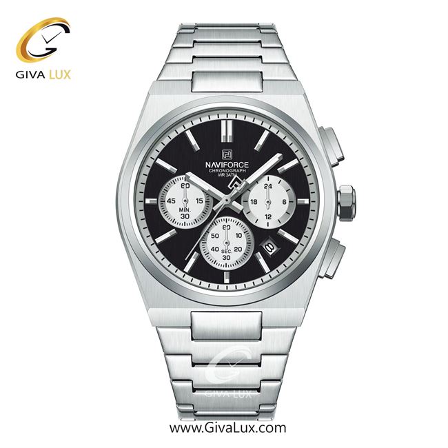 ساعت مچی اورجینال ناوی فورس مردانه سه موتوره کرنوگراف نقره ای | نقره ای | مشکی | کد رفرنس NF8048-S/B/S