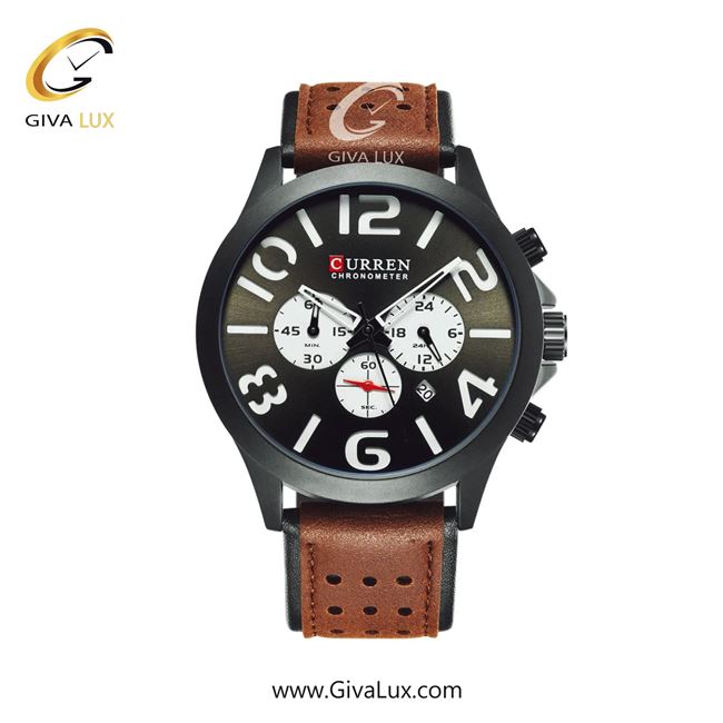 ساعت مچی اورجینال مردانه کارن (کورن) curren سه موتوره کرنوگراف مشکی | قهوه ای| سفید-مشکی| کد رفرنس 8244BKWT