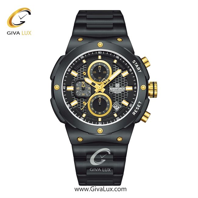 ساعت مچی اورجینال مردانه ناوی فورس|Naviforce|نوی فورس|نیوی فورس سه موتوره کرنوگراف مشکی | مشکی| مشکی| کد رفرنس NF8072 B/B/B