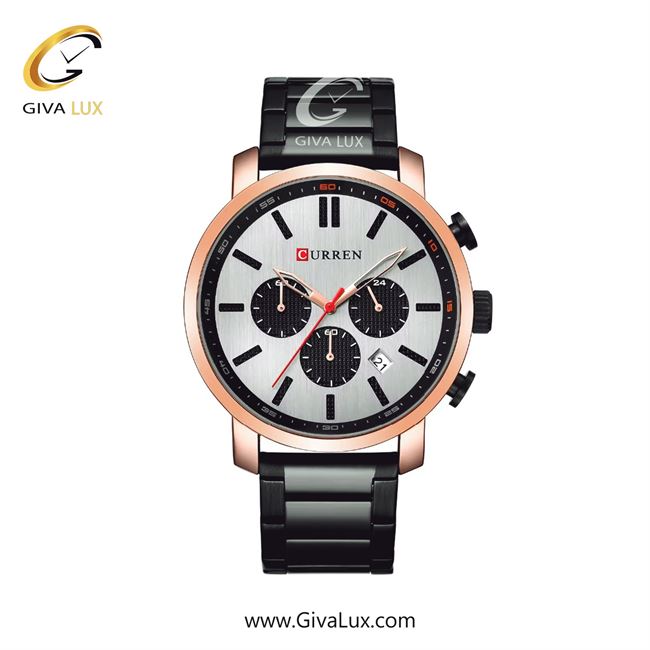 ساعت مچی اورجینال مردانه کارن (کورن) curren سه موتوره کرنوگراف رزگلد | مشکی| نقره ای| کد رفرنس 8315BKRS