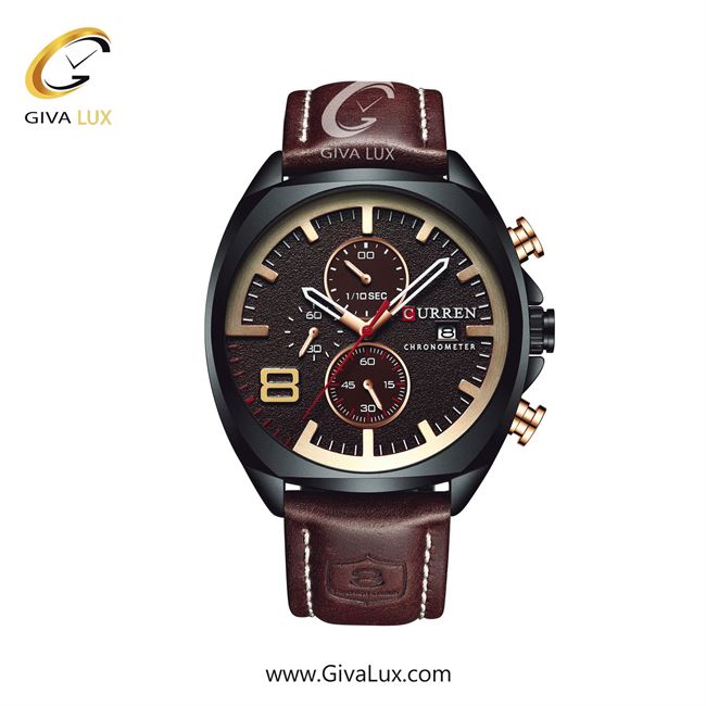 ساعت مچی اورجینال مردانه کارن (کورن) curren سه موتوره کرنوگراف مشکی | زرشکی| طلایی-زرشکی| کد رفرنس 8324RDBK