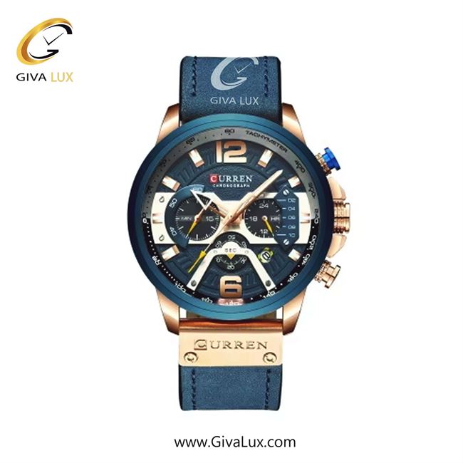 ساعت مچی اورجینال مردانه کارن (کورن) curren سه موتوره کرنوگراف آبی-رزگلد | آبی| آبی| کد رفرنس 8329BURS
