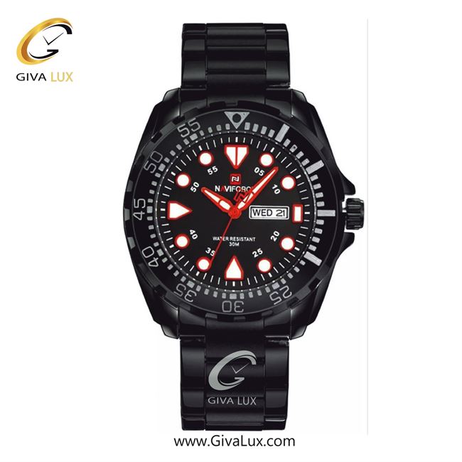 ساعت مچی مردانه بند فلزی ناوی فورس(نیوی فورس)استیل تقویم دار  NF9105 B/B/R