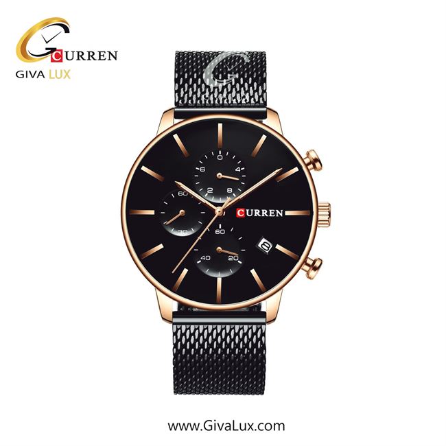 ساعت مچی اورجینال زنانه کارن (کورن) curren سه موتوره کرنوگراف رزگلد | مشکی| مشکی| کد رفرنس 8339BKRS