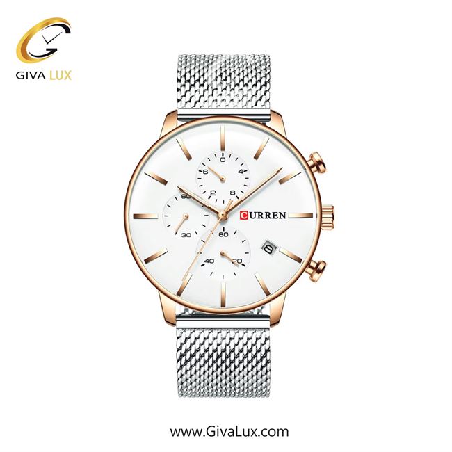 ساعت مچی اورجینال مردانه کارن (کورن) curren سه موتوره کرنوگراف رزگلد | نقره ای| نقره ای| کد رفرنس 8339SLRS