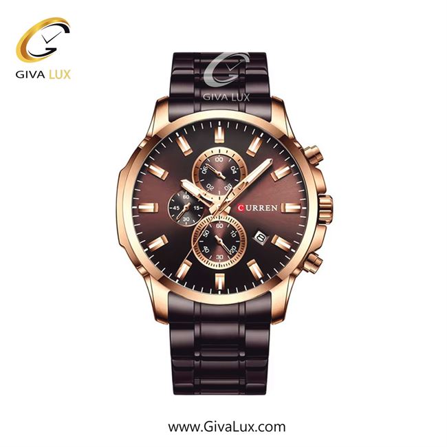 ساعت مچی اورجینال مردانه کارن (کورن) curren سه موتوره کرنوگراف رزگلد | قهوه ای| قهوه ای| کد رفرنس 8348BNRS