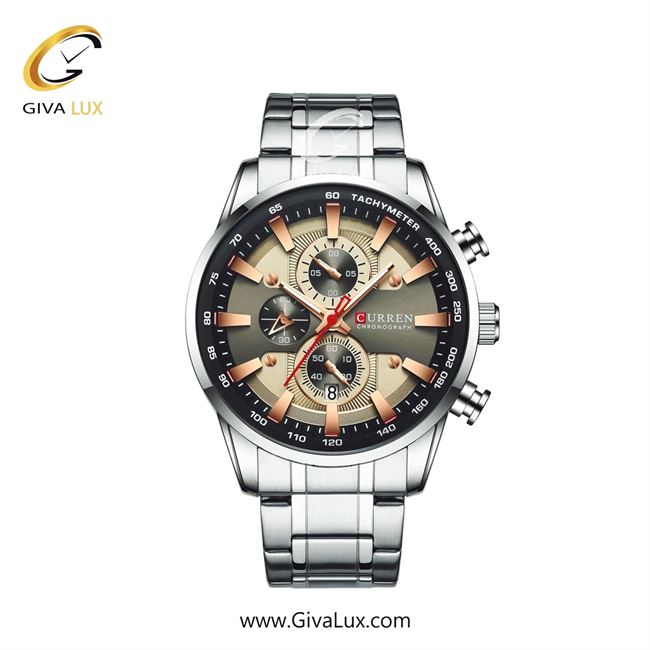 ساعت مچی اورجینال مردانه کارن (کورن) curren سه موتوره کرنوگراف نقره ای-مشکی | نقره ای| خاکی-رزگلد| کد رفرنس 8351 RG/B/S