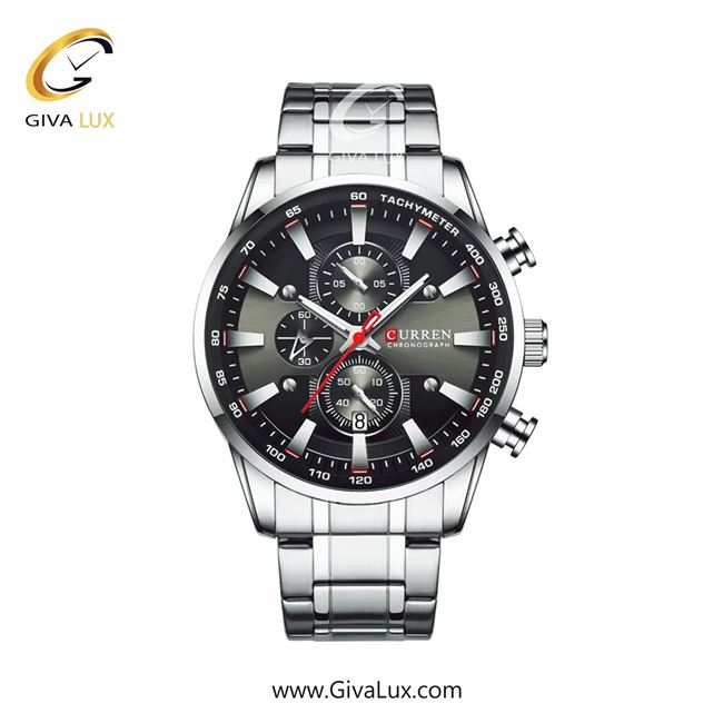 ساعت مچی اورجینال مردانه کارن (کورن) curren سه موتوره کرنوگراف نقره ای | نقره ای| مشکی| کد رفرنس 8351SLBK