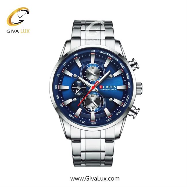 ساعت مچی اورجینال مردانه کارن (کورن) curren سه موتوره کرنوگراف نقره ای | نقره ای| آبی| کد رفرنس 8351SLBU
