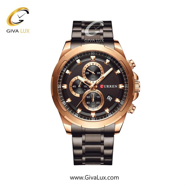 ساعت مچی اورجینال مردانه کارن (کورن) curren سه موتوره کرنوگراف رزگلد | قهوه ای| قهوه ای| کد رفرنس 8354BNRE