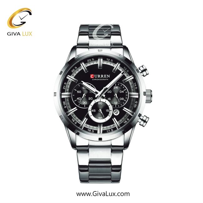 ساعت مچی اورجینال مردانه کارن (کورن) curren سه موتوره کرنوگراف نقره ای | نقره ای| سرمه ای| کد رفرنس 8355SLBU