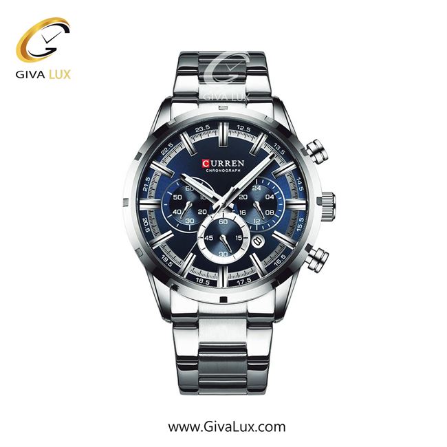 ساعت مچی اورجینال مردانه کارن (کورن) curren سه موتوره کرنوگراف نقره ای | نقره ای| سرمه ای| کد رفرنس 8355SLBU