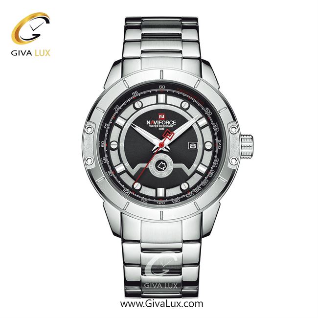ساعت مچی مردانه بند فلزی نقره‌ای ناوی فورس (نیوی فورس) کد NF9166-S/B