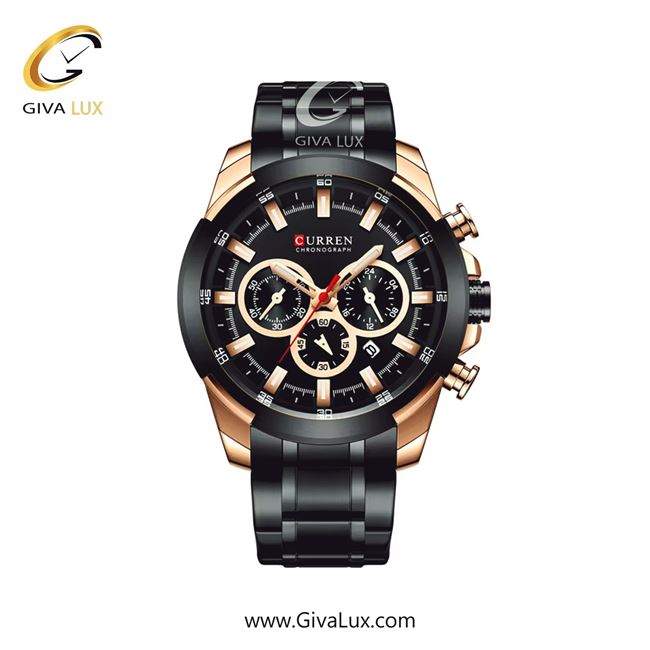 ساعت مچی اورجینال مردانه کارن (کورن) curren سه موتوره کرنوگراف رزگلد-مشکی | مشکی| مشکی-رزگلد| کد رفرنس 8361BKRS